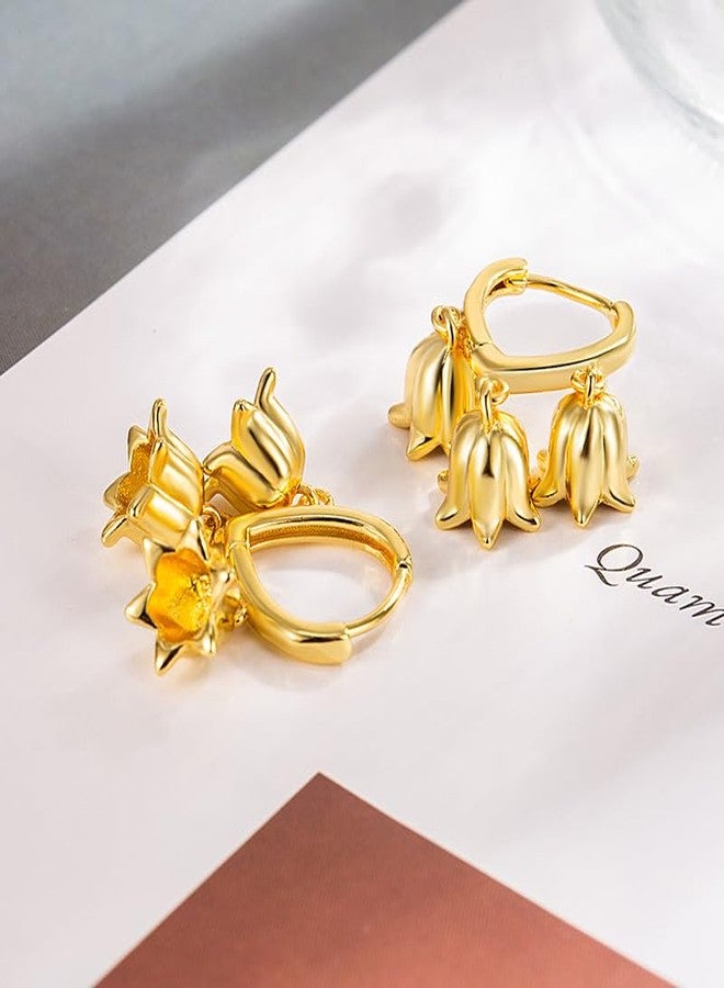 Thalireth Lily Of The Valley Flower Earrings For Women Dainty Huggie Heart Small Hoop Earrings Cute Lily Of The Valley Gifts (Gold) - Image 4